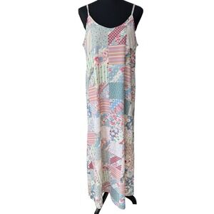 Patchwork Spaghetti Maxi Strap Slip Dress Womens S Bohemian Cottagecore Indie